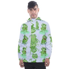 Cute Green Frogs Seamless Pattern Men s Front Pocket Pullover Windbreaker by Ravend