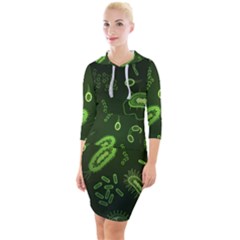 Bacteria Virus Seamless Pattern Inversion Quarter Sleeve Hood Bodycon Dress by Ravend