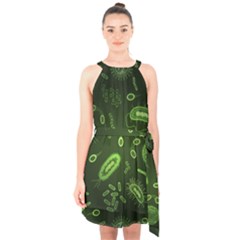 Bacteria Virus Seamless Pattern Inversion Halter Collar Waist Tie Chiffon Dress