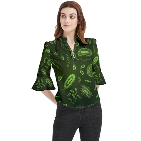 Bacteria Virus Seamless Pattern Inversion Loose Horn Sleeve Chiffon Blouse by Ravend