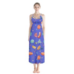 Virus Seamless Pattern Button Up Chiffon Maxi Dress