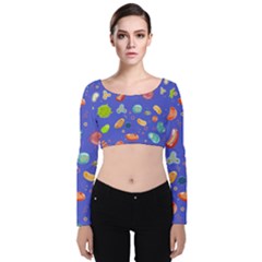 Virus Seamless Pattern Velvet Long Sleeve Crop Top