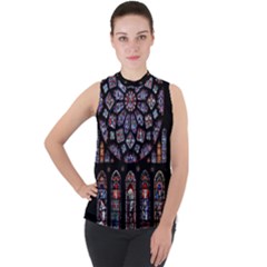 Photos Chartres Rosette Cathedral Mock Neck Chiffon Sleeveless Top by Bedest