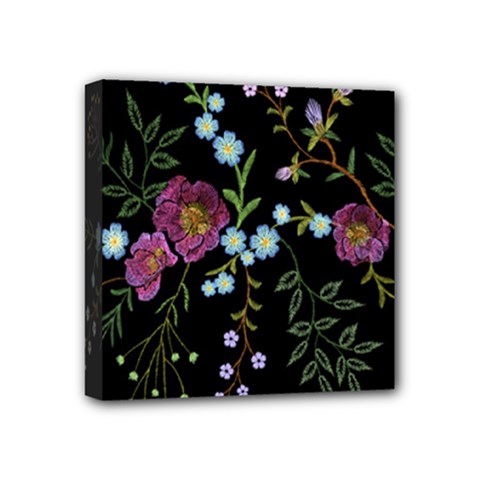 Embroidery Trend Floral Pattern Small Branches Herb Rose Mini Canvas 4  X 4  (stretched) by Apen