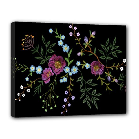 Embroidery Trend Floral Pattern Small Branches Herb Rose Canvas 14  X 11  (stretched) by Apen