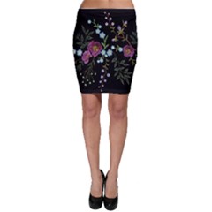 Embroidery Trend Floral Pattern Small Branches Herb Rose Bodycon Skirt