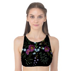 Embroidery Trend Floral Pattern Small Branches Herb Rose Tank Bikini Top by Apen