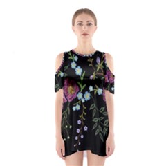 Embroidery Trend Floral Pattern Small Branches Herb Rose Shoulder Cutout One Piece Dress by Apen