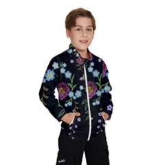 Embroidery Trend Floral Pattern Small Branches Herb Rose Kids  Windbreaker by Apen