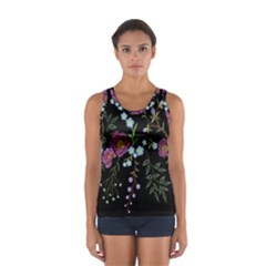 Embroidery Trend Floral Pattern Small Branches Herb Rose Sport Tank Top  by Apen