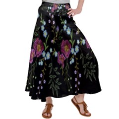 Embroidery Trend Floral Pattern Small Branches Herb Rose Women s Satin Palazzo Pants