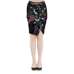 Embroidery Trend Floral Pattern Small Branches Herb Rose Midi Wrap Pencil Skirt