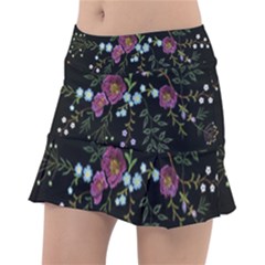 Embroidery Trend Floral Pattern Small Branches Herb Rose Classic Tennis Skirt by Apen