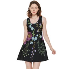 Embroidery Trend Floral Pattern Small Branches Herb Rose Inside Out Reversible Sleeveless Dress by Apen