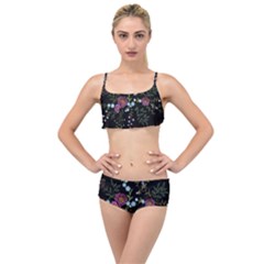 Embroidery Trend Floral Pattern Small Branches Herb Rose Layered Top Bikini Set by Apen