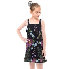 Embroidery Trend Floral Pattern Small Branches Herb Rose Kids  Overall Dress