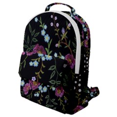 Embroidery Trend Floral Pattern Small Branches Herb Rose Flap Pocket Backpack (small) by Apen