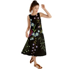 Embroidery Trend Floral Pattern Small Branches Herb Rose Summer Maxi Dress