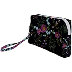 Embroidery Trend Floral Pattern Small Branches Herb Rose Wristlet Pouch Bag (small) by Apen
