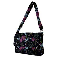 Embroidery Trend Floral Pattern Small Branches Herb Rose Full Print Messenger Bag (m) by Apen