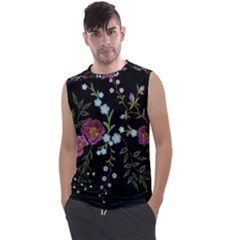 Embroidery Trend Floral Pattern Small Branches Herb Rose Men s Regular Tank Top by Apen