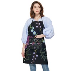 Embroidery Trend Floral Pattern Small Branches Herb Rose Pocket Apron