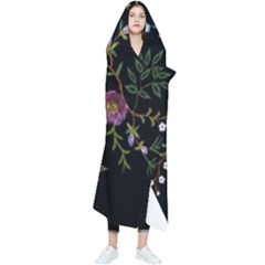 Embroidery Trend Floral Pattern Small Branches Herb Rose Wearable Blanket by Apen