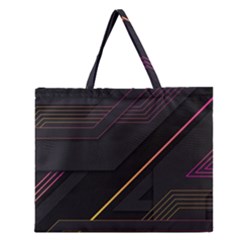 Gradient Geometric Shapes Dark Background Zipper Large Tote Bag by Apen