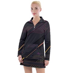 Gradient Geometric Shapes Dark Background Women s Long Sleeve Casual Dress by Apen