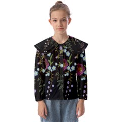 Embroidery Trend Floral Pattern Small Branches Herb Rose Kids  Peter Pan Collar Blouse