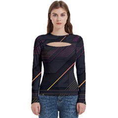 Gradient Geometric Shapes Dark Background Women s Cut Out Long Sleeve T-shirt by Apen