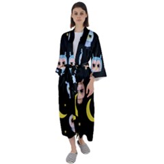 Cute Art Print Pattern Maxi Satin Kimono by Apen