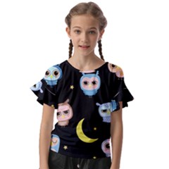 Cute Art Print Pattern Kids  Cut Out Flutter Sleeves