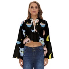 Cute Art Print Pattern Boho Long Bell Sleeve Top