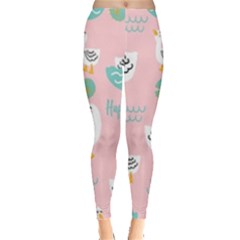 Cute Owl Doodles With Moon Star Seamless Pattern Everyday Leggings  by Apen