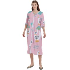 Cute Owl Doodles With Moon Star Seamless Pattern Women s Cotton 3/4 Sleeve Night Gown by Apen