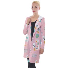 Cute Owl Doodles With Moon Star Seamless Pattern Hooded Pocket Cardigan by Apen