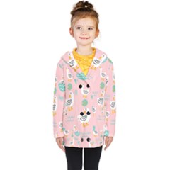 Cute Owl Doodles With Moon Star Seamless Pattern Kids  Double Breasted Button Coat