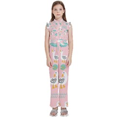 Cute Owl Doodles With Moon Star Seamless Pattern Kids  Sleeveless Ruffle Edge Band Collar Chiffon One Piece by Apen