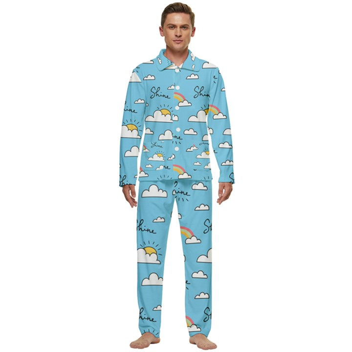 Seamless Pattern Vector Owl Cartoon With Bugs Men s Long Sleeve Velvet Pocket Pajamas Set