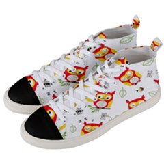 Seamless Pattern Vector Owl Cartoon With Bugs Men s Mid-top Canvas Sneakers