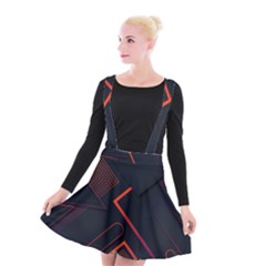 Gradient Geometric Shapes Dark Background Design Suspender Skater Skirt by Apen