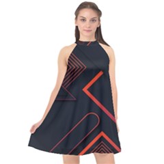 Gradient Geometric Shapes Dark Background Design Halter Neckline Chiffon Dress 