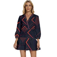Gradient Geometric Shapes Dark Background Design V-Neck Placket Mini Dress