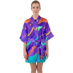 Multicolored Abstract Background Half Sleeve Satin Kimono 