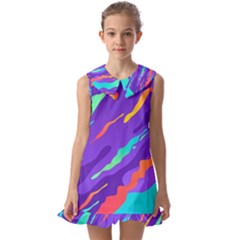 Multicolored Abstract Background Kids  Pilgrim Collar Ruffle Hem Dress