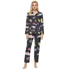 Cute Girl Things Seamless Background Womens  Long Sleeve Velvet Pocket Pajamas Set