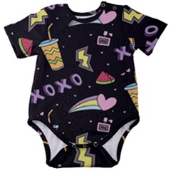 Cute Girl Things Seamless Background Baby Short Sleeve Bodysuit by Apen