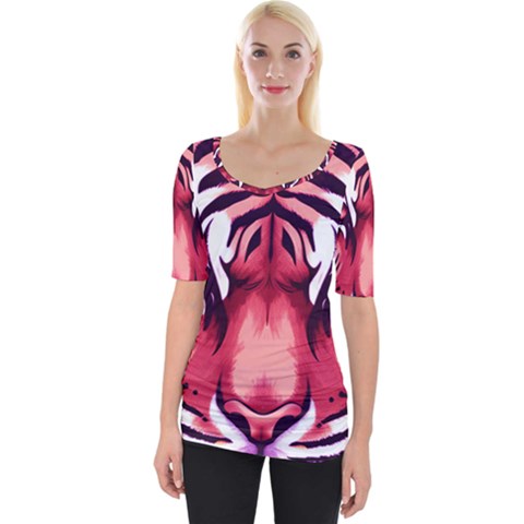 Tiger Design Wide Neckline T-shirt by TShirt44