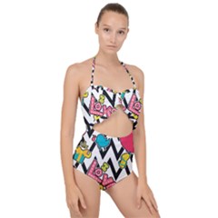 Vector Romantic Love Seamless Pattern Scallop Top Cut Out Swimsuit